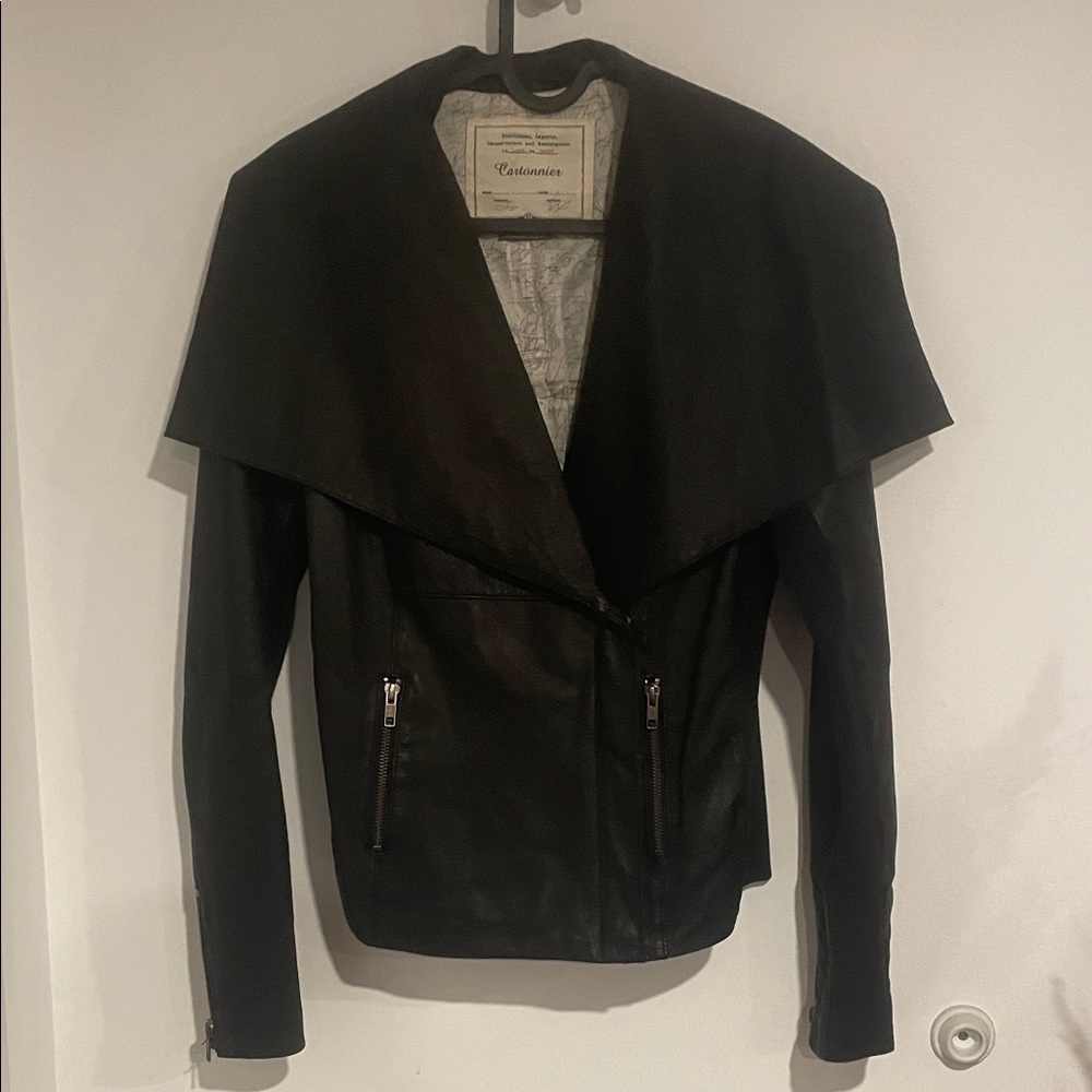 Cartonnier Women's Black Leather Jacket Sz XS B118